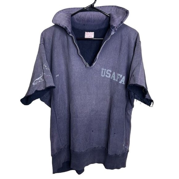 50s Champion Reverse Weave USAFA Sun Faded Distressed Sweatshirt 1/4 Zip XL - Picture 1 of 16